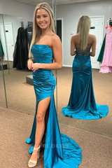 Mermaid Strapless Lace Up Ruched Long formal dresses Bridesmaid Dresses evening gown Prom Dress