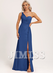 Ruffled A-line One Shoulder Floor Length Chiffon Bridesmaid Dress