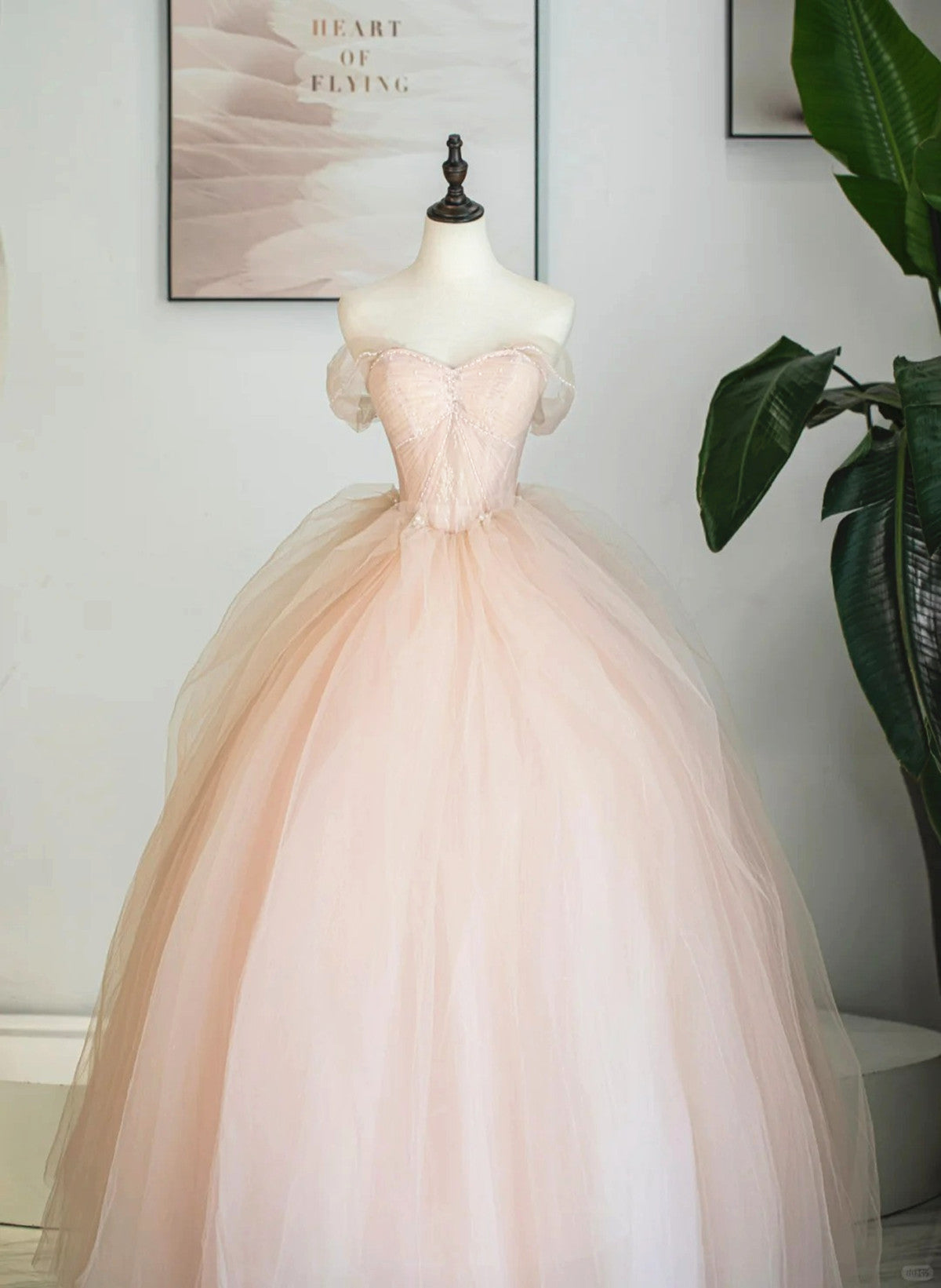 Pink Tulle Sweetheart Ball Gown Cute Sweet 16 Dress, Pink Tulle Prom Dress