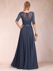 A-character princess mopping half sleeved low round neck mother of the bride dress