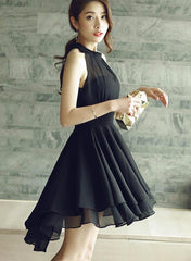 Black High Low Chiffon Halter Women Dress, Cute High Low Women Summer Dress, Black Dresses