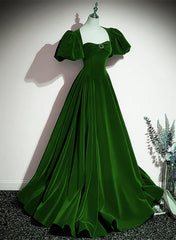 A-Line Princess Velvet Backless Ballgown Long Party Dress Short Sleeves Formal Dress Prom Dress