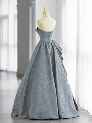 A-line Blue-Grey Sweetheart Long Formal Party Dress Floor Length Tulle Prom Dress