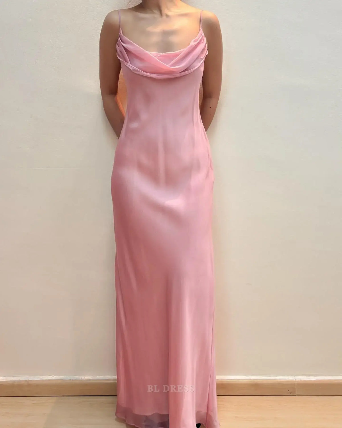Sheath Spaghetti Straps Chiffon Pink Vintage formal dresses Bridesmaid Dresses evening gown Prom Dress