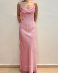 Sheath Spaghetti Straps Chiffon Pink Vintage formal dresses Bridesmaid Dresses evening gown Prom Dress