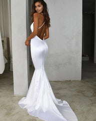 Simple Floor Length Sleeveless V Neck White Prom Dresses