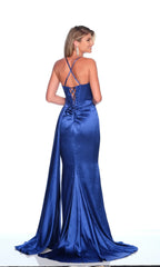 Jimiss slim shoulder strap with backless side slit and floor length evening dress