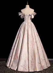 A-Line Princess Off Shoulder Floral Long Party Dress Sweetheart Prom Dress Evening Dress