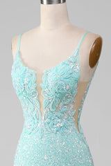 Sequins Sparkly Light Green Mermaid Long Prom Dress with Slit Floor Length