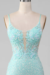 Sequins Sparkly Light Green Mermaid Long Prom Dress with Slit Floor Length