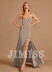 Horn/Tail V-neck and Ground Chiffon Bridesmaid Dress