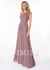 A-line shoulder chiffon dress and floor length bridesmaid dress - Jimiss Dress