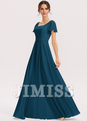 Tiered Ruffle A-Line Square Floor-Length Chiffon Bridesmaids Dress