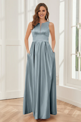 A-line sleeveless satin and floor length bridesmaid dress