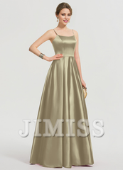 A-shaped square floor mopping satin and floor length Prom dress