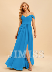 A-line off-the-shoulder floor-length chiffon bridesmaid dress