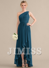 Tiered Ruffle A-Line One Shoulder Asymmetric Chiffon Bridesmaids Gown