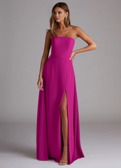 A-line side seam chiffon side slit and floor length bridesmaid dress - Jimiss Dress