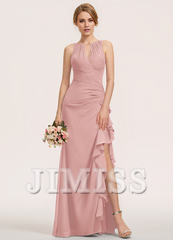 Tiered ruffled bustier with scoop neck chiffon bridesmaid dress