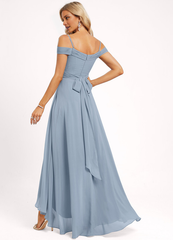 A-line off-shoulder asymmetric chiffon bridesmaid dress