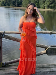 Sheath Strapless Chiffon Ruffle Long formal dresses Bridesmaid Dresses evening gown Prom Dress