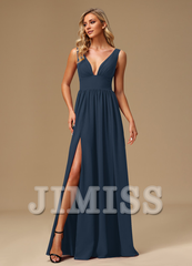 A-line dress V-neck floor-length chiffon bridesmaid dress