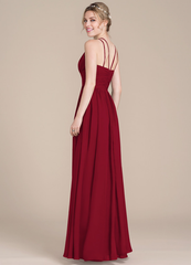Lotus leaf A-line low round neck chiffon bridesmaid dress