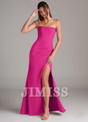 Strapless off shoulder side slit backless and floor length bridesmaid dress - Jimiss Dress