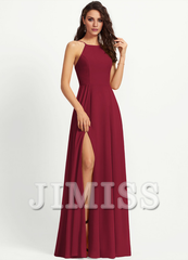 A-line Scoop Neck Floor-length Chiffon Bridesmaids Dress