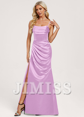 Trumpet/Mermaid Hood Ruffle Floor Length Satin Bridesmaids Dress