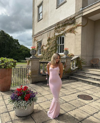 Sheath Sexy Spaghetti Straps Sleeveless Pink Long formal dresses Bridesmaid Dresses evening gown Prom Dress