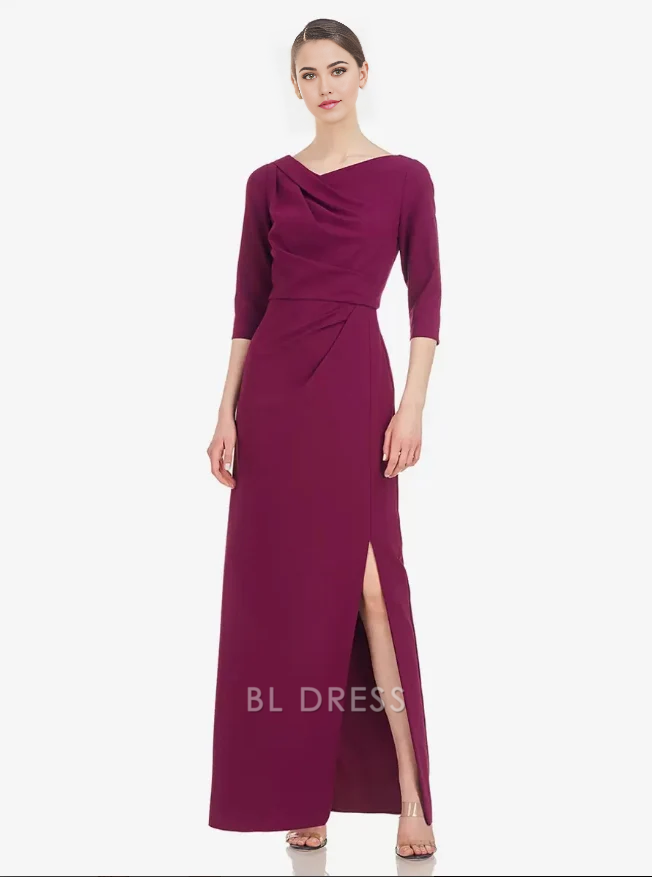 Sheath Half Sleeves Pleated Floor-Length Wedding Guest Dresses Mother of the Bride Dresse