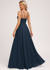 A-Line Halter Neck Floor Length Chiffon Bridesmaids Dress