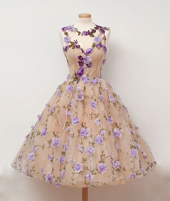 Cute round champagne short prom dress, champagne homecoming dress