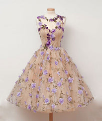 Cute round champagne short prom dress, champagne homecoming dress