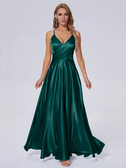Elegant shoulder strap soft satin and floor length bridesmaid dress