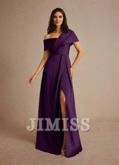 A-line pleated satin floor-length mother of the bride dress