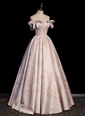 A-Line Princess Off Shoulder Floral Long Party Dress Sweetheart Prom Dress Evening Dress
