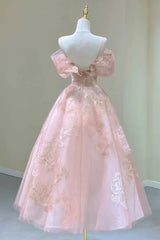 A-Line Princess Lovely Pink Tea Length Straps Tulle Formal Dress Prom Dress