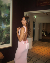 Sheath Backless Chiffon Pink formal dresses Bridesmaid Dresses evening gown Prom Dress
