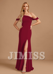 Trumpet Mercedes-tail One-shoulder Floor-length Chiffon Bridesmaid Dress
