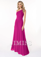 A-line shoulder chiffon dress and floor length bridesmaid dress - Jimiss Dress