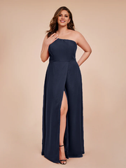 Plus size one shoulder side slit chiffon bridesmaid dress