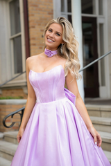 A-line off shoulder sleeveless satin and floor length evening gown (dress only)
