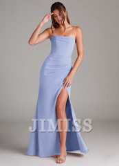 Strapless off shoulder side slit backless and floor length bridesmaid dress - Jimiss Dress