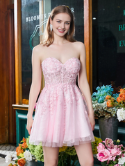 Sweetheart strapless decal strap A-line mini Homecoming dress