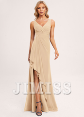Ruffled A-line V-neck Floor-length Chiffon Bridesmaids Dress