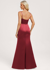Trumpet/Mermaid Hood Ruffle Floor Length Satin Bridesmaids Dress