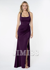 Square Neck Sleeveless Side Split and Floor length Bridesmaid Dress - Jimiss Dress
