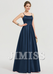 A-shaped square floor mopping satin and floor length Prom dress